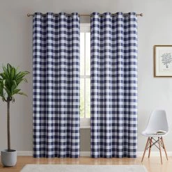 HLC.ME Faux Linen Curtains Hilltop Buffalo Check Grommet Curtain Panels (CHILD) - Set Of 2
