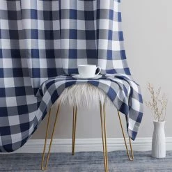 HLC.ME Faux Linen Curtains Hilltop Buffalo Check Grommet Curtain Panels (CHILD) - Set Of 2