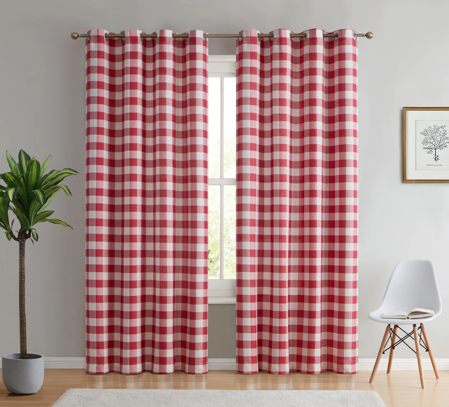 HLC.ME Hilltop Buffalo Check Grommet Curtain Panels - Red - Set Of 2 Faux Linen Curtains 3 HLC.ME Hilltop Buffalo Check Grommet Curtain Panels - Red - Set Of 2 Faux Linen Curtains