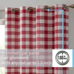 HLC.ME Hilltop Buffalo Check Grommet Curtain Panels - Red - Set Of 2 Faux Linen Curtains