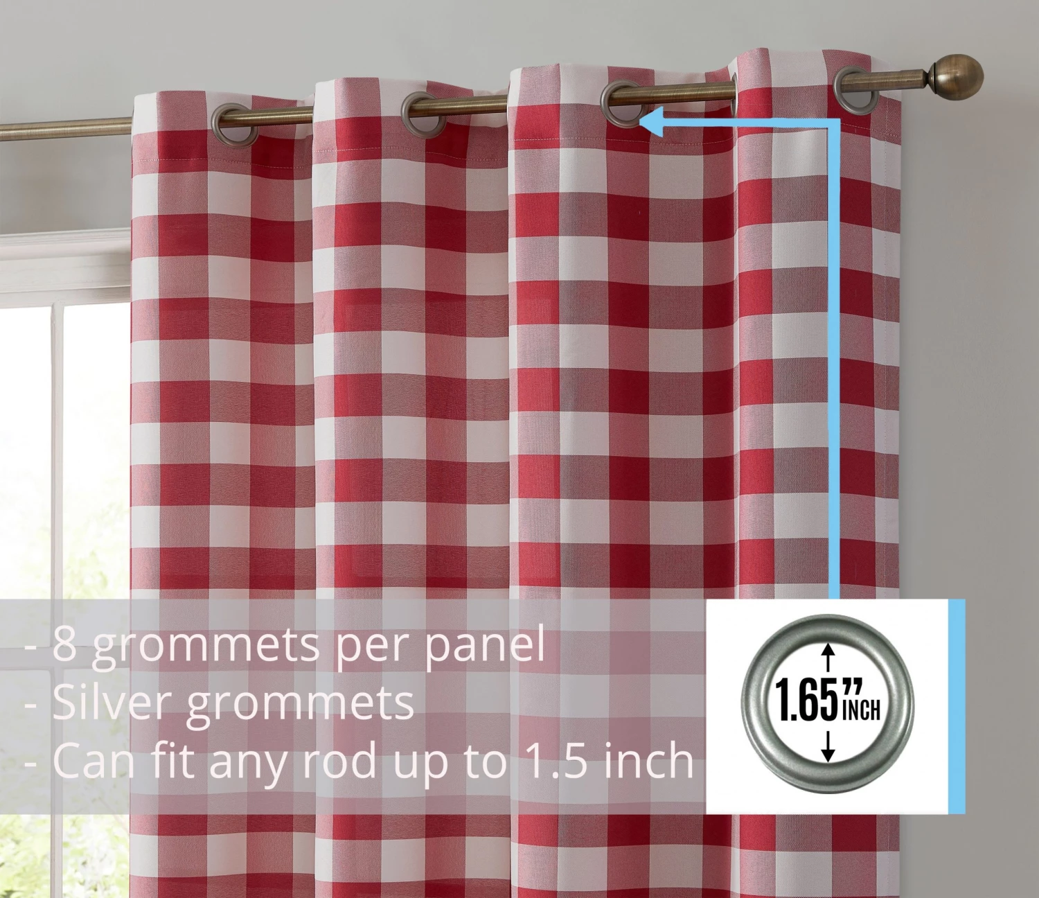HLC.ME Hilltop Buffalo Check Grommet Curtain Panels - Red - Set Of 2 Faux Linen Curtains 4 HLC.ME Hilltop Buffalo Check Grommet Curtain Panels - Red - Set Of 2 Faux Linen Curtains