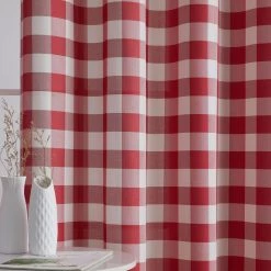 HLC.ME Hilltop Buffalo Textured Back Tab Curtain Valance - Red