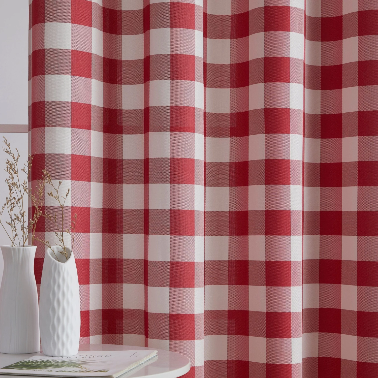 HLC.ME Hilltop Buffalo Check Grommet Curtain Panels - Red - Set Of 2 Faux Linen Curtains 5 HLC.ME Hilltop Buffalo Check Grommet Curtain Panels - Red - Set Of 2 Faux Linen Curtains