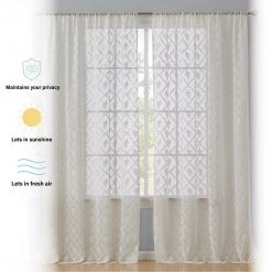 HLC.ME Sheer Curtains Isabella Floral Sheer Rod Pocket Curtain Panels - Ivory - Set Of 2