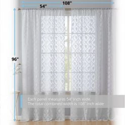HLC.ME Sheer Curtains Isabella Floral Sheer Rod Pocket Curtain Panels - White - Set Of 2