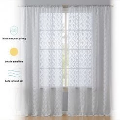 HLC.ME Sheer Curtains Isabella Floral Sheer Rod Pocket Curtain Panels - White - Set Of 2