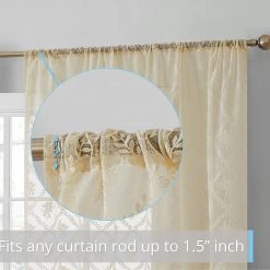 HLC.ME Isabella Floral Sheer Rod Pocket Curtain Panels - Beige - Set Of 2