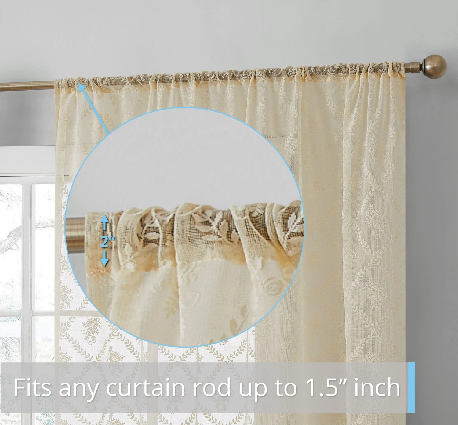 HLC.ME Isabella Floral Sheer Rod Pocket Curtain Panels - Beige - Set Of 2 4 HLC.ME Isabella Floral Sheer Rod Pocket Curtain Panels - Beige - Set Of 2