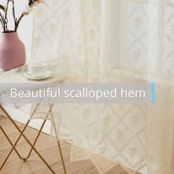 HLC.ME Isabella Floral Sheer Rod Pocket Valance - Beige