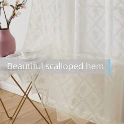 HLC.ME Isabella Floral Sheer Rod Pocket Valance - Ivory