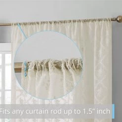 HLC.ME Sheer Curtains Isabella Floral Sheer Rod Pocket Curtain Panels - Ivory - Set Of 2