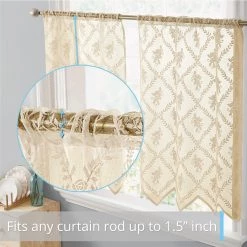HLC.ME Isabella Floral Sheer Rod Pocket Valance - Beige