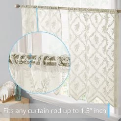 HLC.ME Isabella Floral Sheer Rod Pocket Valance - Ivory