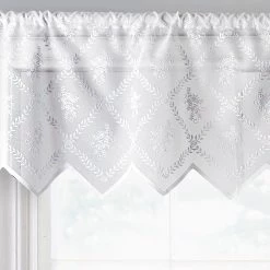 HLC.ME Faux Linen Curtains Isabella Floral Sheer Rod Pocket Valance - White