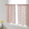HLC.ME Faux Linen Curtains Isabella Floral Sheer Rod Pocket Cafe Tier Panels - Blush Pink - Set Of 2
