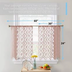 HLC.ME Faux Linen Curtains Isabella Floral Sheer Rod Pocket Cafe Tier Panels - Blush Pink - Set Of 2 11 HLC.ME Faux Linen Curtains Isabella Floral Sheer Rod Pocket Cafe Tier Panels - Blush Pink - Set Of 2