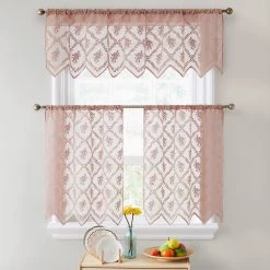 HLC.ME Faux Linen Curtains Isabella Floral Sheer Rod Pocket Cafe Tier Panels - Blush Pink - Set Of 2 13 HLC.ME Faux Linen Curtains Isabella Floral Sheer Rod Pocket Cafe Tier Panels - Blush Pink - Set Of 2