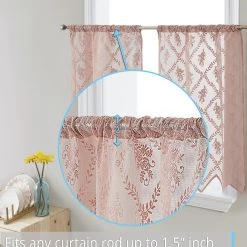 HLC.ME Faux Linen Curtains Isabella Floral Sheer Rod Pocket Cafe Tier Panels - Blush Pink - Set Of 2 10 HLC.ME Faux Linen Curtains Isabella Floral Sheer Rod Pocket Cafe Tier Panels - Blush Pink - Set Of 2