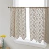 HLC.ME Isabella Floral Sheer Rod Pocket Cafe Tier Panels - Taupe - Set Of 2 Faux Linen Curtains 2 HLC.ME Isabella Floral Sheer Rod Pocket Cafe Tier Panels - Taupe - Set Of 2 Faux Linen Curtains