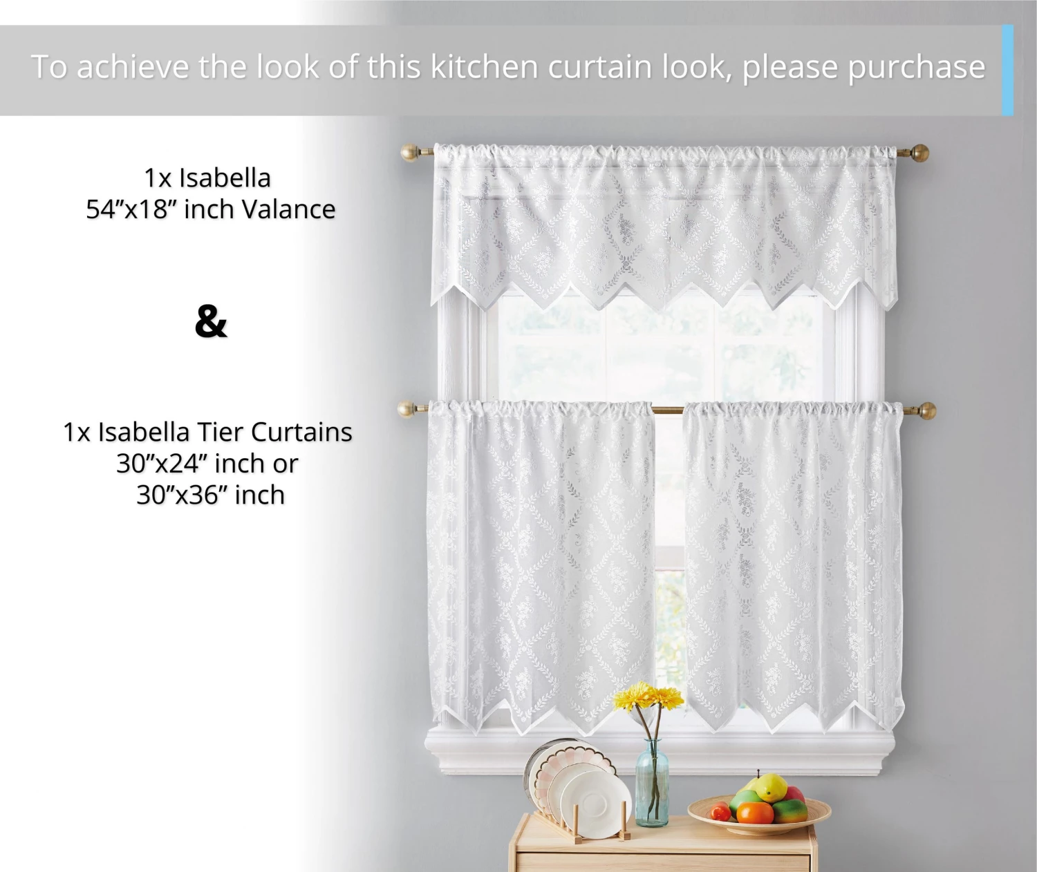 HLC.ME Faux Linen Curtains Isabella Floral Sheer Rod Pocket Valance - White 5 HLC.ME Faux Linen Curtains Isabella Floral Sheer Rod Pocket Valance - White