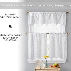 HLC.ME Faux Linen Curtains Isabella Floral Sheer Rod Pocket Cafe Tier Panels - White - Set Of 2 9 HLC.ME Faux Linen Curtains Isabella Floral Sheer Rod Pocket Cafe Tier Panels - White - Set Of 2