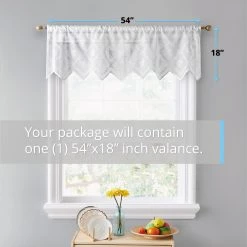 HLC.ME Faux Linen Curtains Isabella Floral Sheer Rod Pocket Valance - White