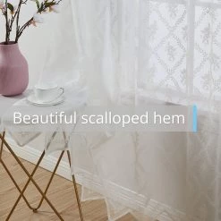 HLC.ME Faux Linen Curtains Isabella Floral Sheer Rod Pocket Cafe Tier Panels - White - Set Of 2 11 HLC.ME Faux Linen Curtains Isabella Floral Sheer Rod Pocket Cafe Tier Panels - White - Set Of 2