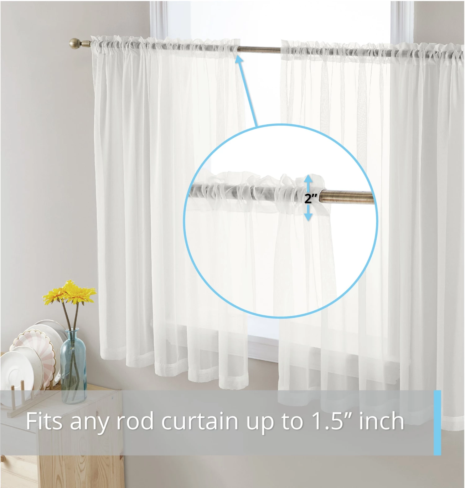 HLC.ME Lucento Sheer Rod Pocket Cafe Tier Panels - Ivory - Set Of 2 Faux Linen Curtains 4 HLC.ME Lucento Sheer Rod Pocket Cafe Tier Panels - Ivory - Set Of 2 Faux Linen Curtains