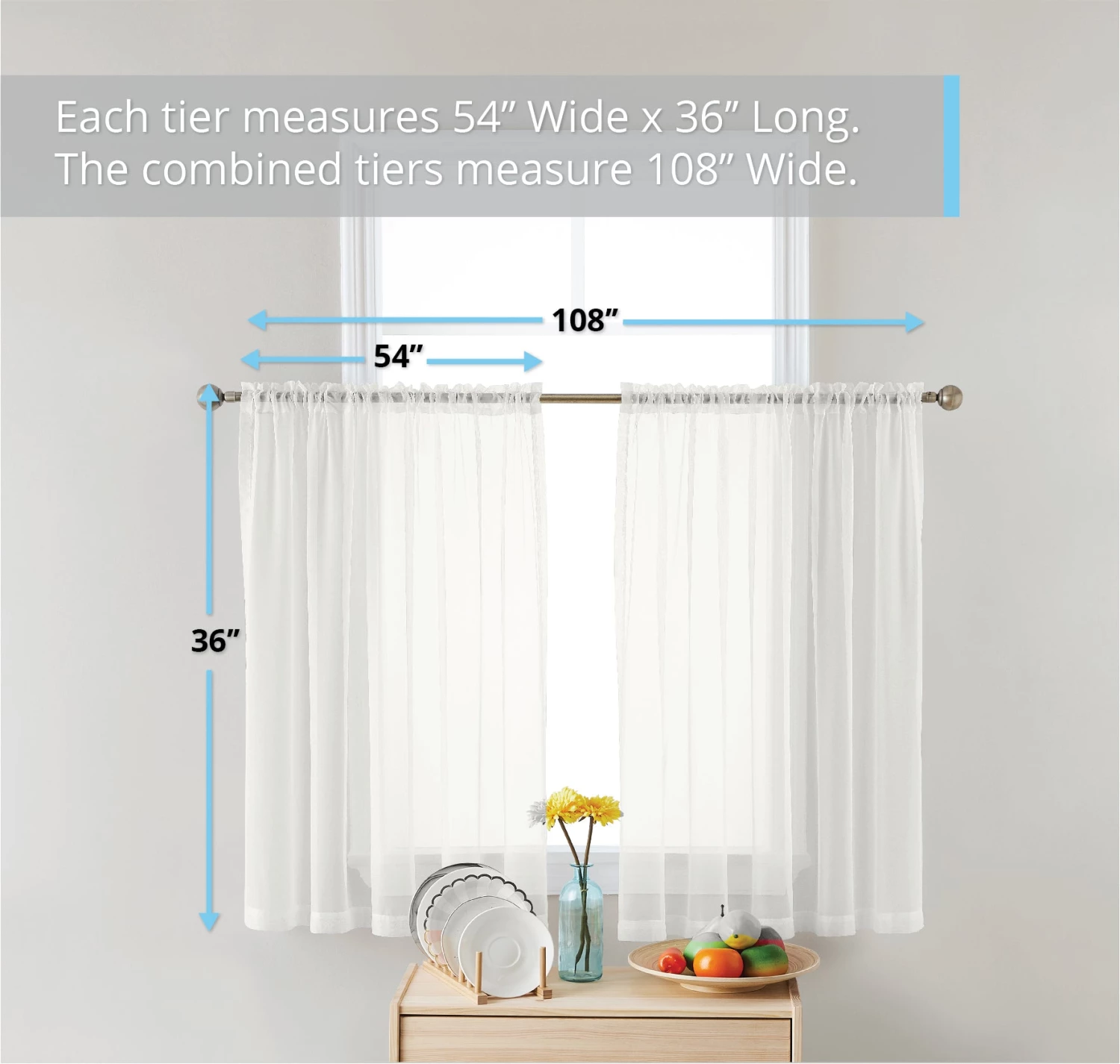 HLC.ME Lucento Sheer Rod Pocket Cafe Tier Panels - Ivory - Set Of 2 Faux Linen Curtains 5 HLC.ME Lucento Sheer Rod Pocket Cafe Tier Panels - Ivory - Set Of 2 Faux Linen Curtains