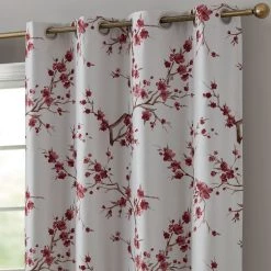 HLC.ME Jasmine Floral 100% Blackout Grommet Curtain Panels - Burgundy - Set Of 2 Blackout Curtains