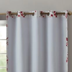 HLC.ME Jasmine Floral 100% Blackout Grommet Curtain Panels - Burgundy - Set Of 2 Blackout Curtains