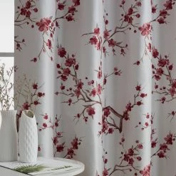 HLC.ME Jasmine Floral 100% Blackout Grommet Curtain Panels - Burgundy - Set Of 2 Blackout Curtains