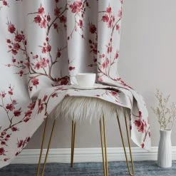 HLC.ME Jasmine Floral 100% Blackout Grommet Curtain Panels - Burgundy - Set Of 2 Blackout Curtains