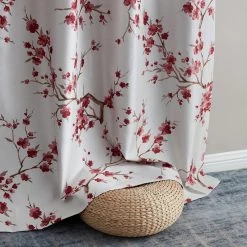 HLC.ME Jasmine Floral 100% Blackout Grommet Curtain Panels - Burgundy - Set Of 2 Blackout Curtains