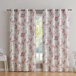 HLC.me Sales 2022 15 HLC.ME Jasmine Floral 100% Blackout Grommet Curtain Panels - Pink - Set Of 2