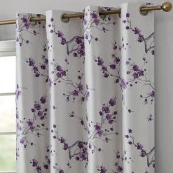 HLC.ME Jasmine Floral 100% Blackout Grommet Curtain Panels - Purple - Set Of 2