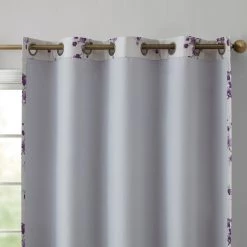 HLC.ME Jasmine Floral 100% Blackout Grommet Curtain Panels - Purple - Set Of 2