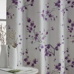 HLC.ME Jasmine Floral 100% Blackout Grommet Curtain Panels - Purple - Set Of 2