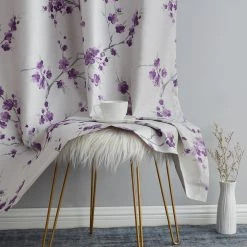 HLC.ME Jasmine Floral 100% Blackout Grommet Curtain Panels - Purple - Set Of 2
