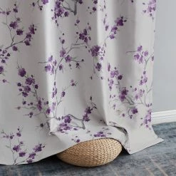 HLC.ME Jasmine Floral 100% Blackout Grommet Curtain Panels - Purple - Set Of 2