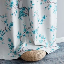 HLC.ME Jasmine Floral 100% Blackout Grommet Curtain Panels - Teal Blue - Set Of 2