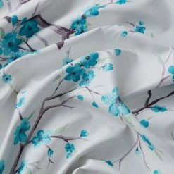 HLC.ME Jasmine Floral 100% Blackout Grommet Curtain Panels - Teal Blue - Set Of 2