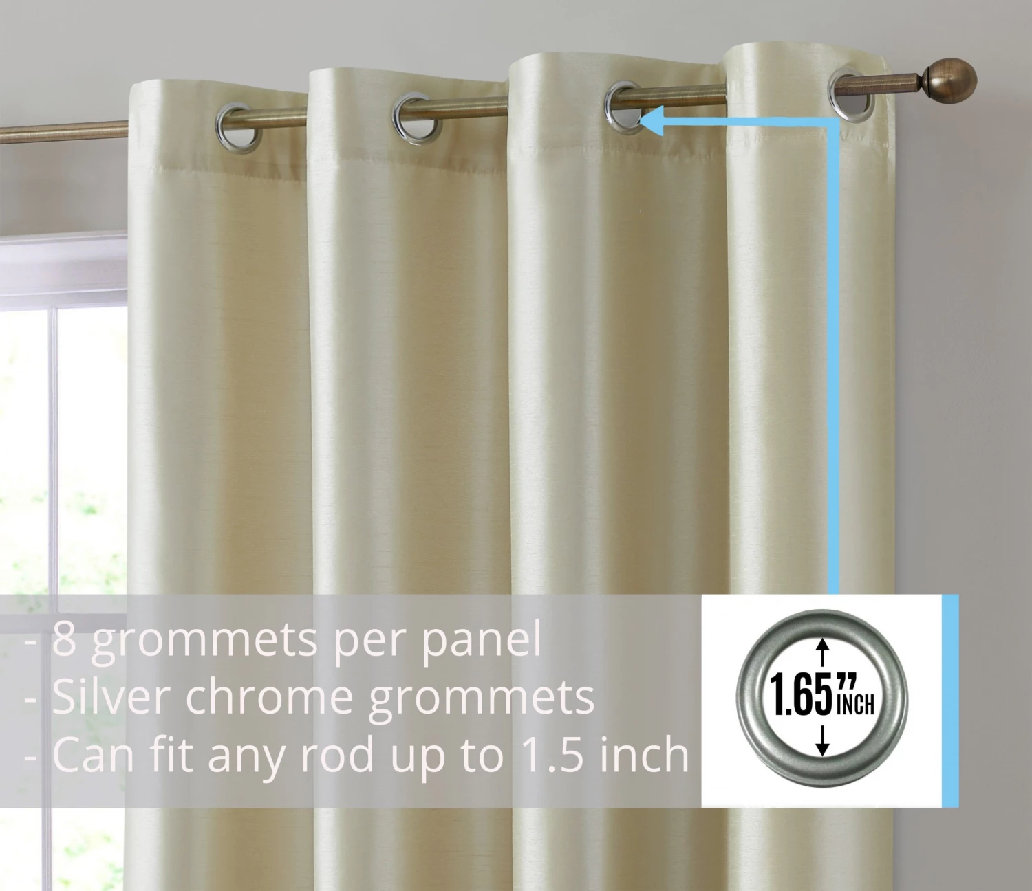 HLC.ME Jefferson Faux Silk Grommet Curtain Panels - Beige - Set Of 2 Faux Linen Curtains