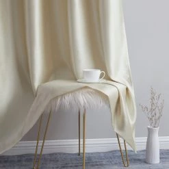 HLC.ME Jefferson Faux Silk Grommet Curtain Panels - Beige - Set Of 2 Faux Linen Curtains