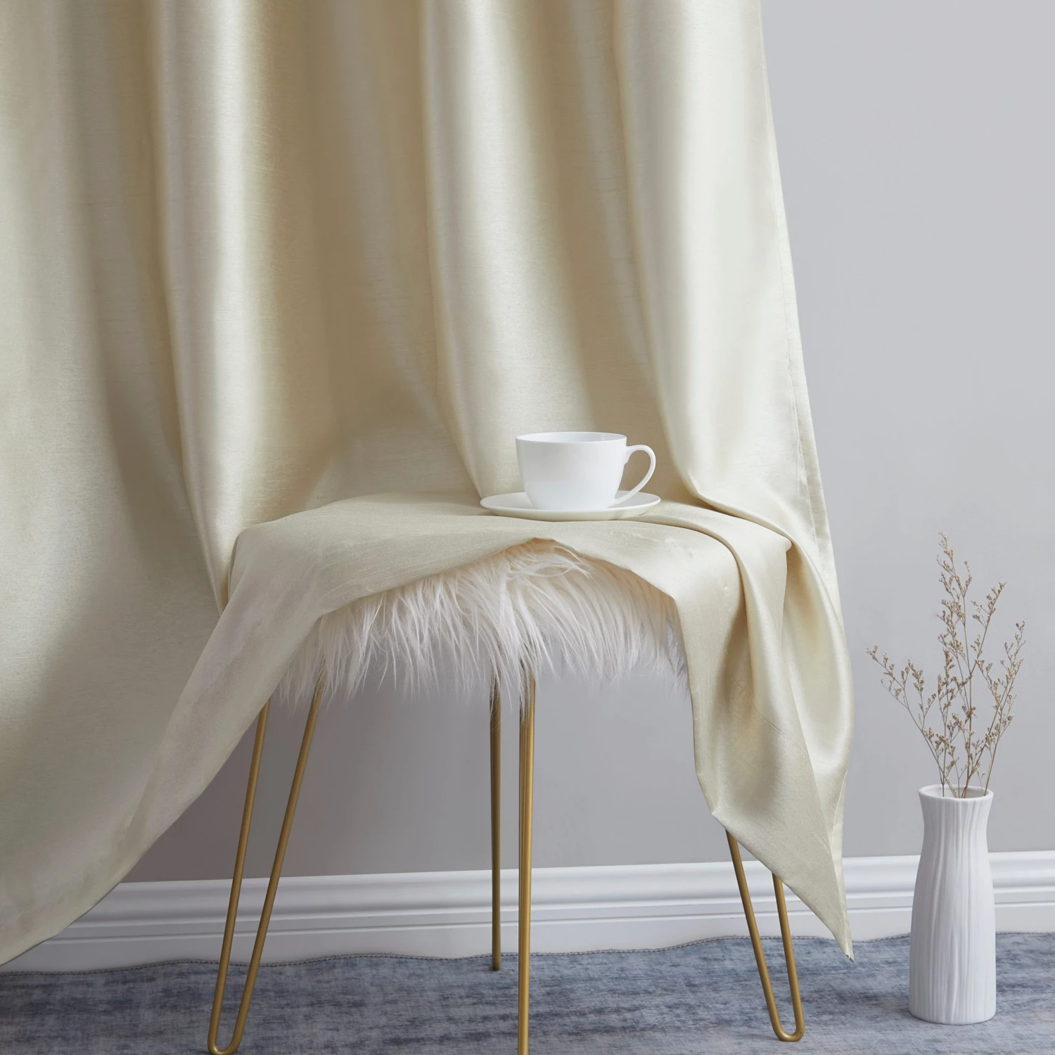 HLC.ME Jefferson Faux Silk Grommet Curtain Panels - Beige - Set Of 2 Faux Linen Curtains