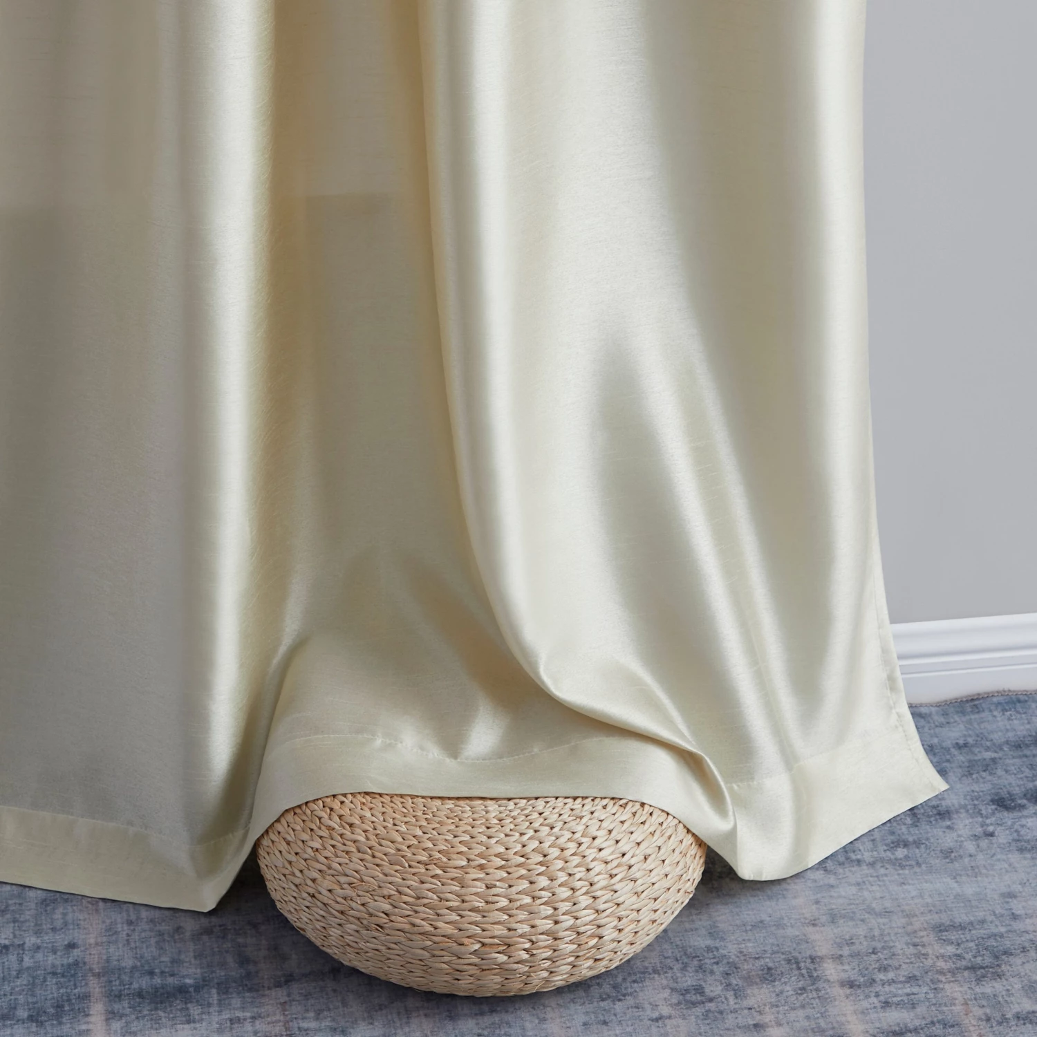 HLC.ME Jefferson Faux Silk Grommet Curtain Panels - Beige - Set Of 2 Faux Linen Curtains