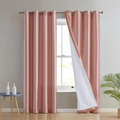 HLC.ME Jefferson Faux Silk Grommet Curtain Panels - Blush Pink - Set Of 2 Faux Linen Curtains