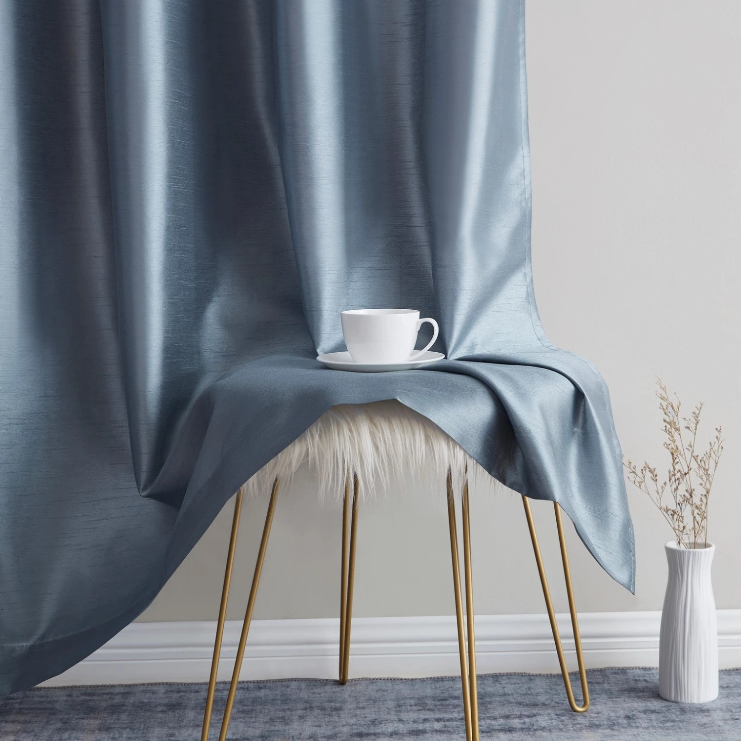 HLC.ME Jefferson Faux Silk Grommet Curtain Panels - Dusty Blue - Set Of 2