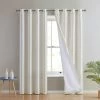 HLC.ME Faux Linen Curtains Jefferson Faux Silk Grommet Curtain Panels - Ivory - Set Of 2