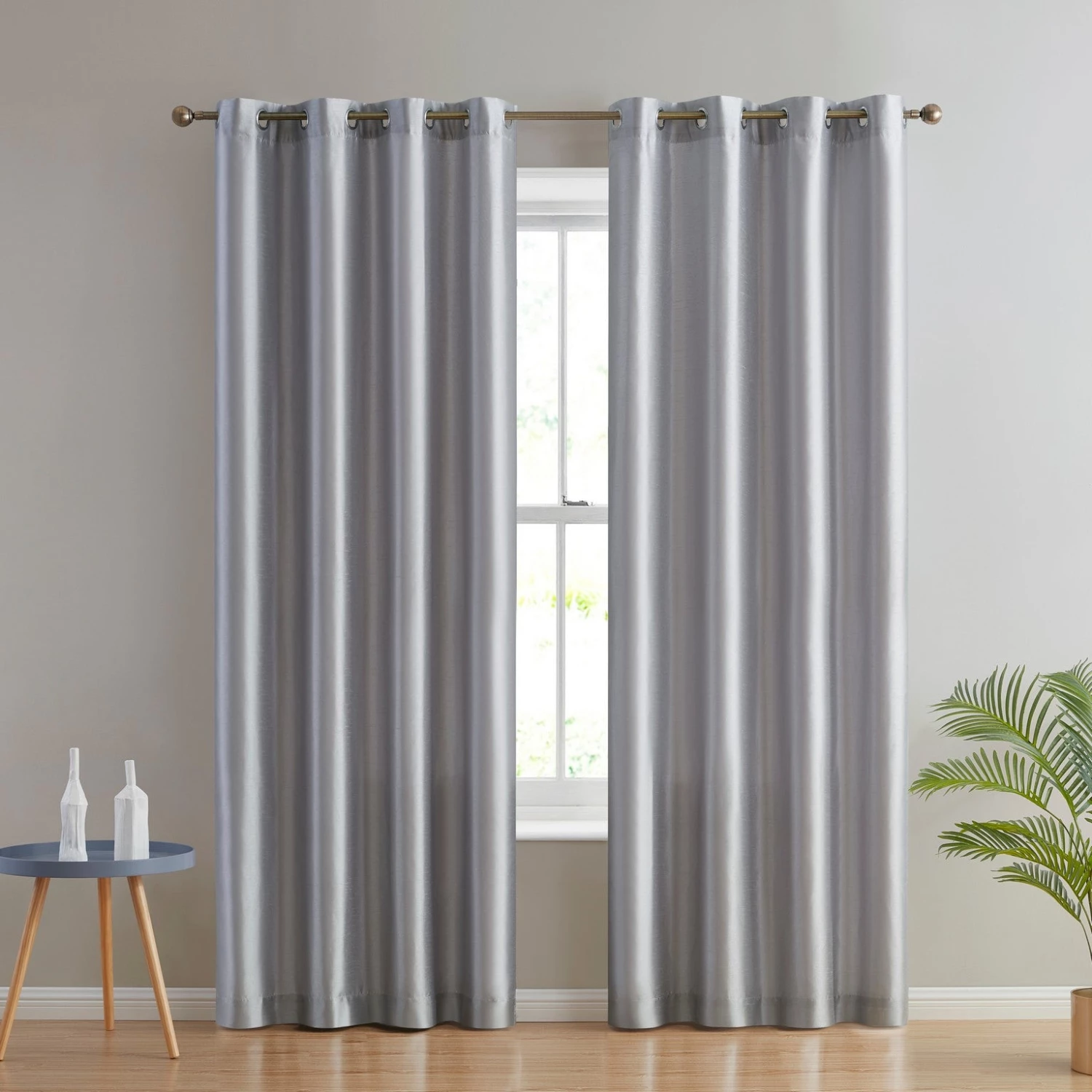 HLC.ME Jefferson Faux Silk Grommet Curtain Panels - Light Grey - Set Of 2 Faux Linen Curtains 8 HLC.ME Jefferson Faux Silk Grommet Curtain Panels - Light Grey - Set Of 2 Faux Linen Curtains